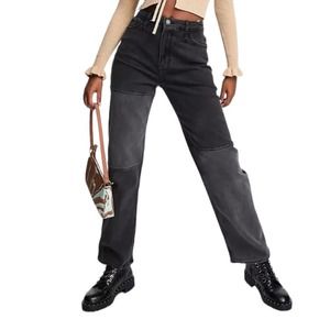 Hollister womens size 17  patchwork dad jeans washed black high rise relax ca